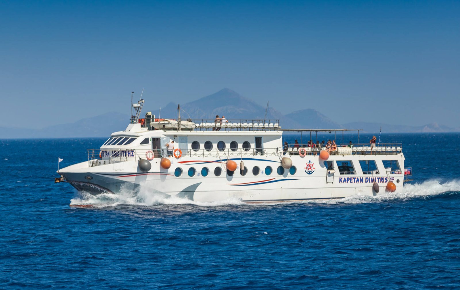 Sail way boat Kapetan Dimitris make Nisyros Volcano Island in Kos Greece